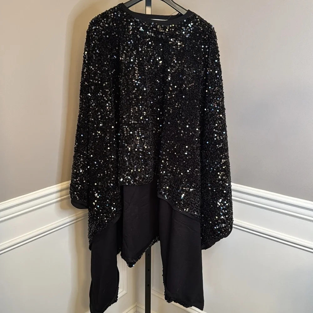 Rare and hard to find ZARA LIMITED EDITION SEQUIN CAPE / WOOL KNIT PONCHO BLACK - Picture 11 of 17